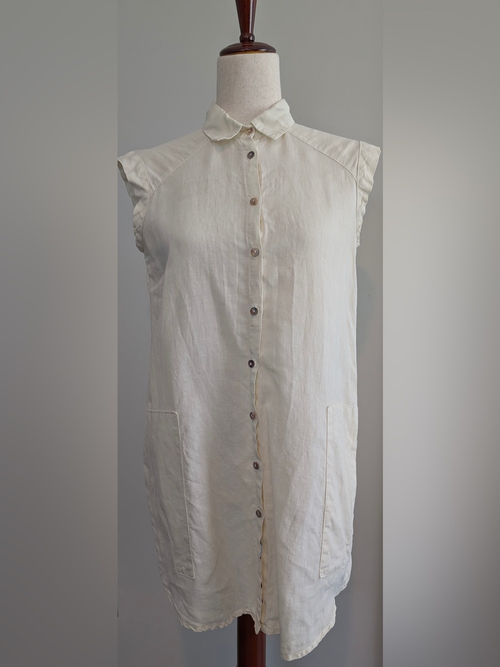 CLICK By Color Me Cotton Button Up Shirt Dress 100% Linen Pale Yellow Size XS
